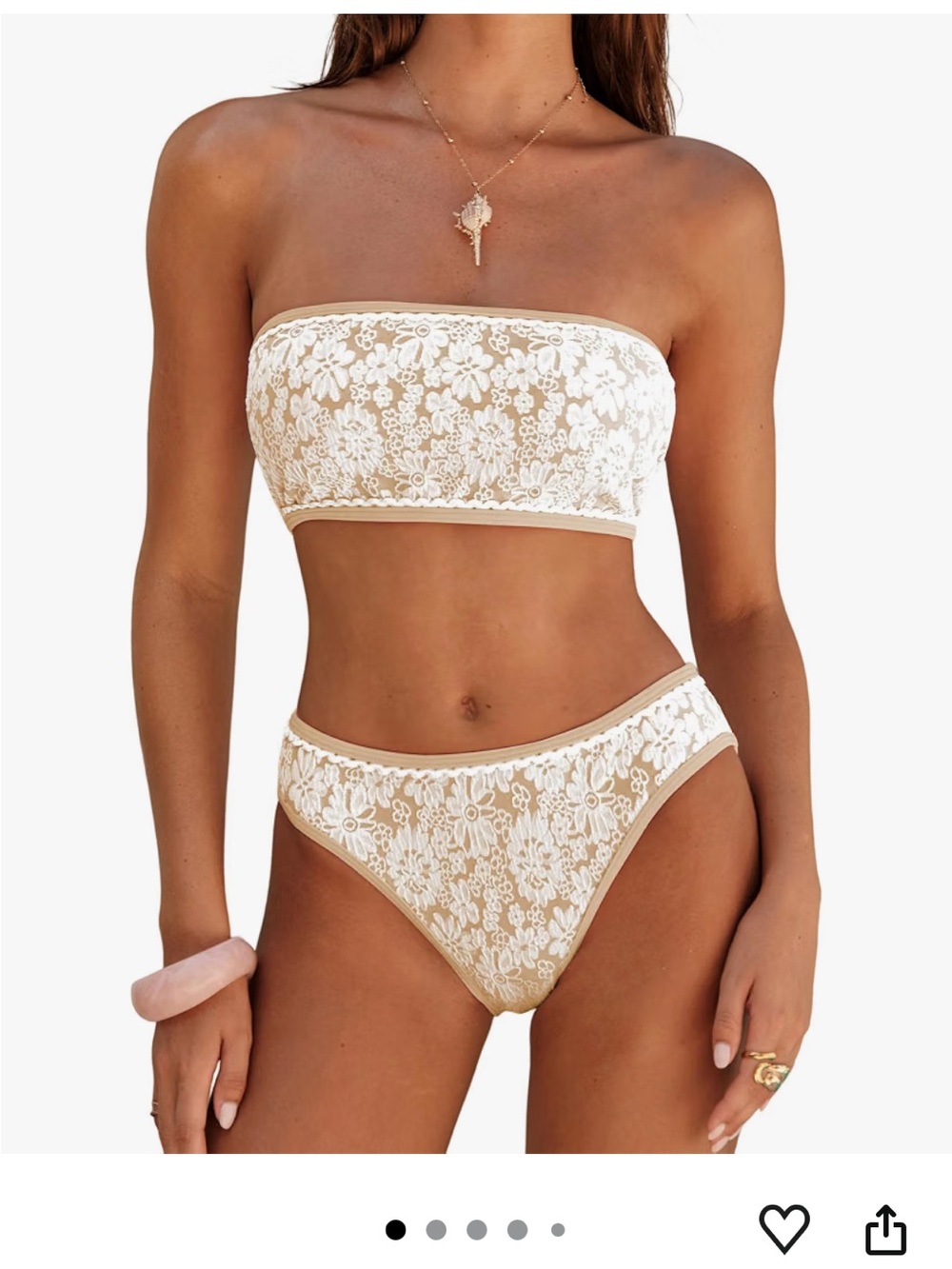 Zaful Ivory Floral Lace Strapless Bandeau Set NEW NEVER WORN